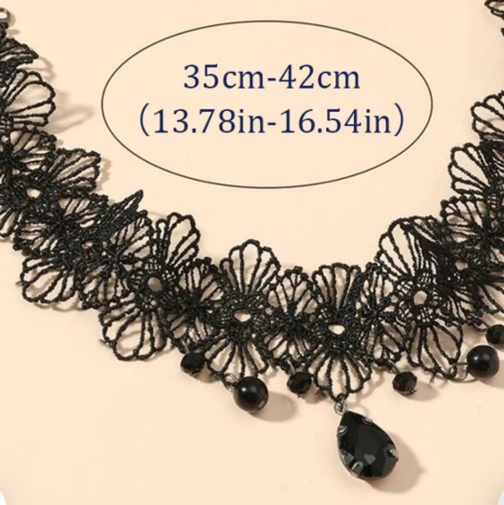NEW! SEXY BLACK LACE & JEWELS CHOKER NECKLACE - Flirty Gift - Picture 7 of 7